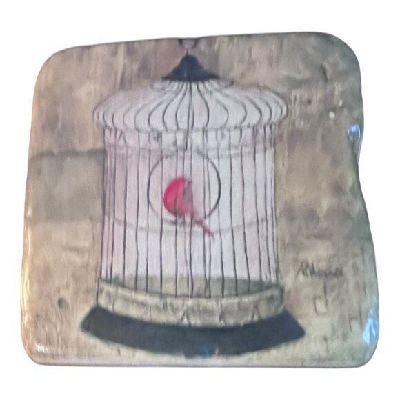 Set Of 4 Allurea Birdcage Themed Stone Coasters With Cork Backing 3.5" X 3.5" - Picture 3 of 5